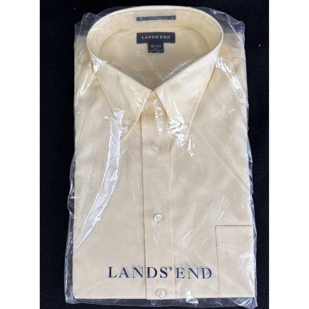 Lands End Mens No Iron Pinpoint Oxford Shirt Long Sleeve Yellow 16-37 TALL NEW
